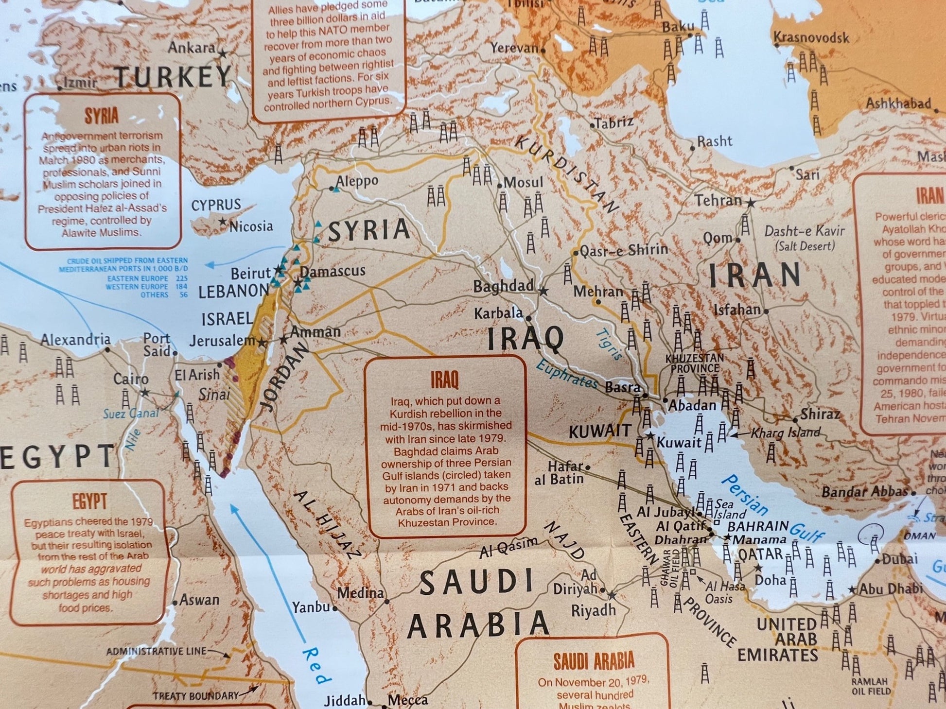 Vintage Map Print - Asia - Mideast in Turmoil - Pakistan - Iran - Oman - 1980 - Dahlströms Fine Art