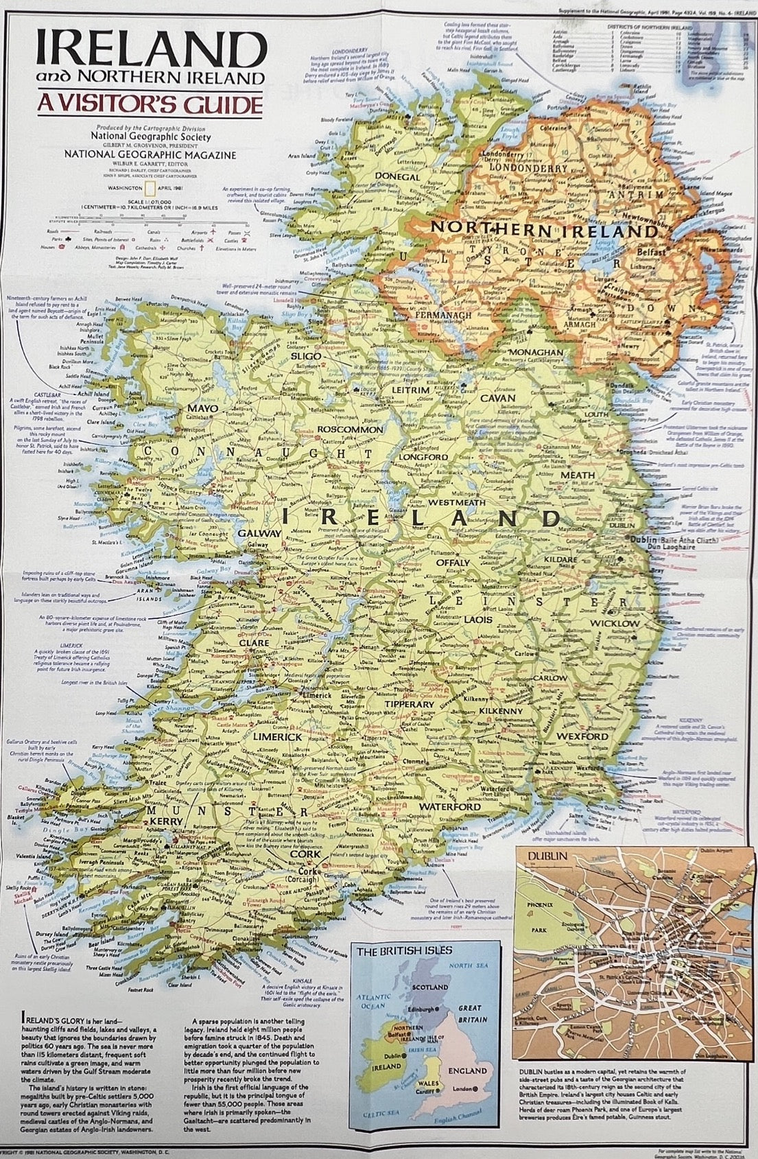 Vintage Map Print - Europe - Map of Ireland - Northern Ireland - Dublin - 1981 - Dahlströms Fine Art