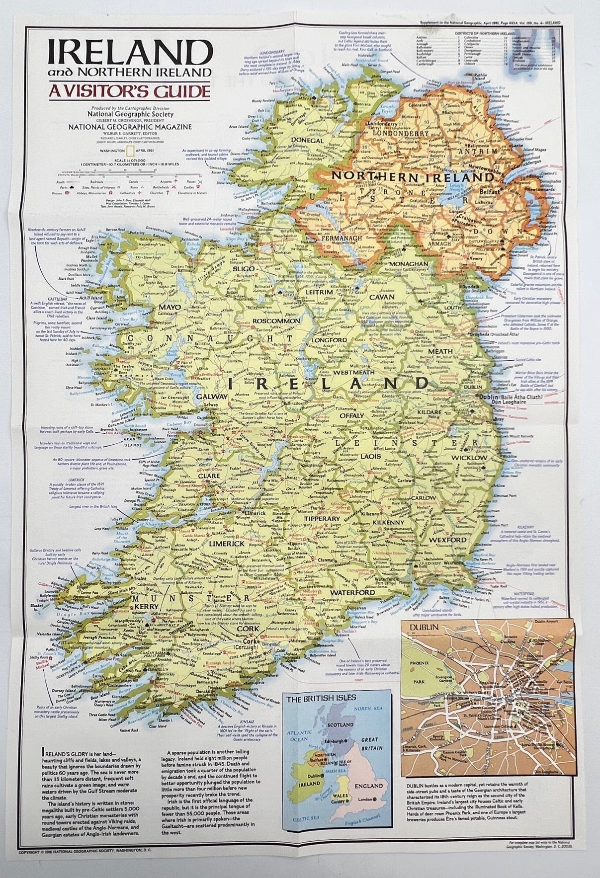 Vintage Map Print - Europe - Map of Ireland - Northern Ireland - Dublin - 1981 - Dahlströms Fine Art