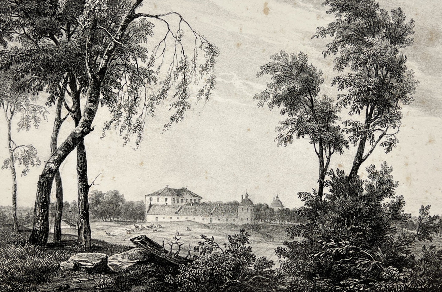 Antique Aquatint - A View of Hasselby Palace - Stockholm Municipality - Sweden
