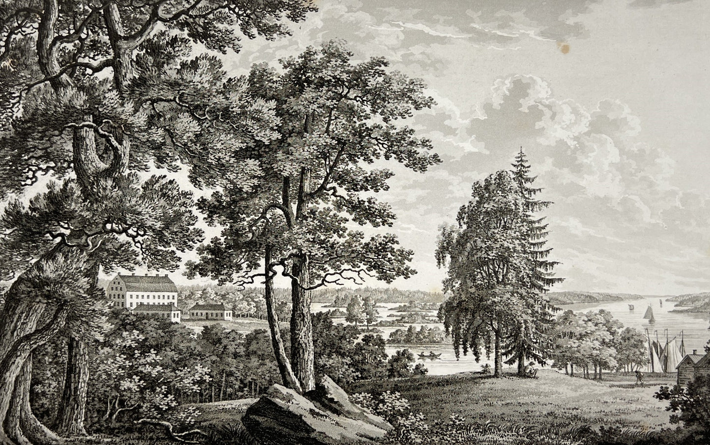 Antique Topographical Aquatint - View of Djursholm Castle - Danderyd - Sweden