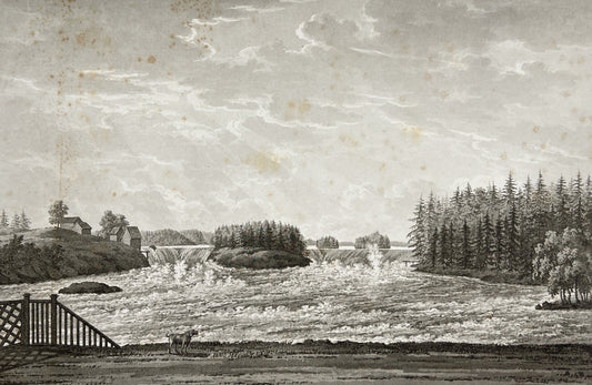 Antique Aquatint - View of Alvkarleby - Uppsala County - Landscape of Sweden