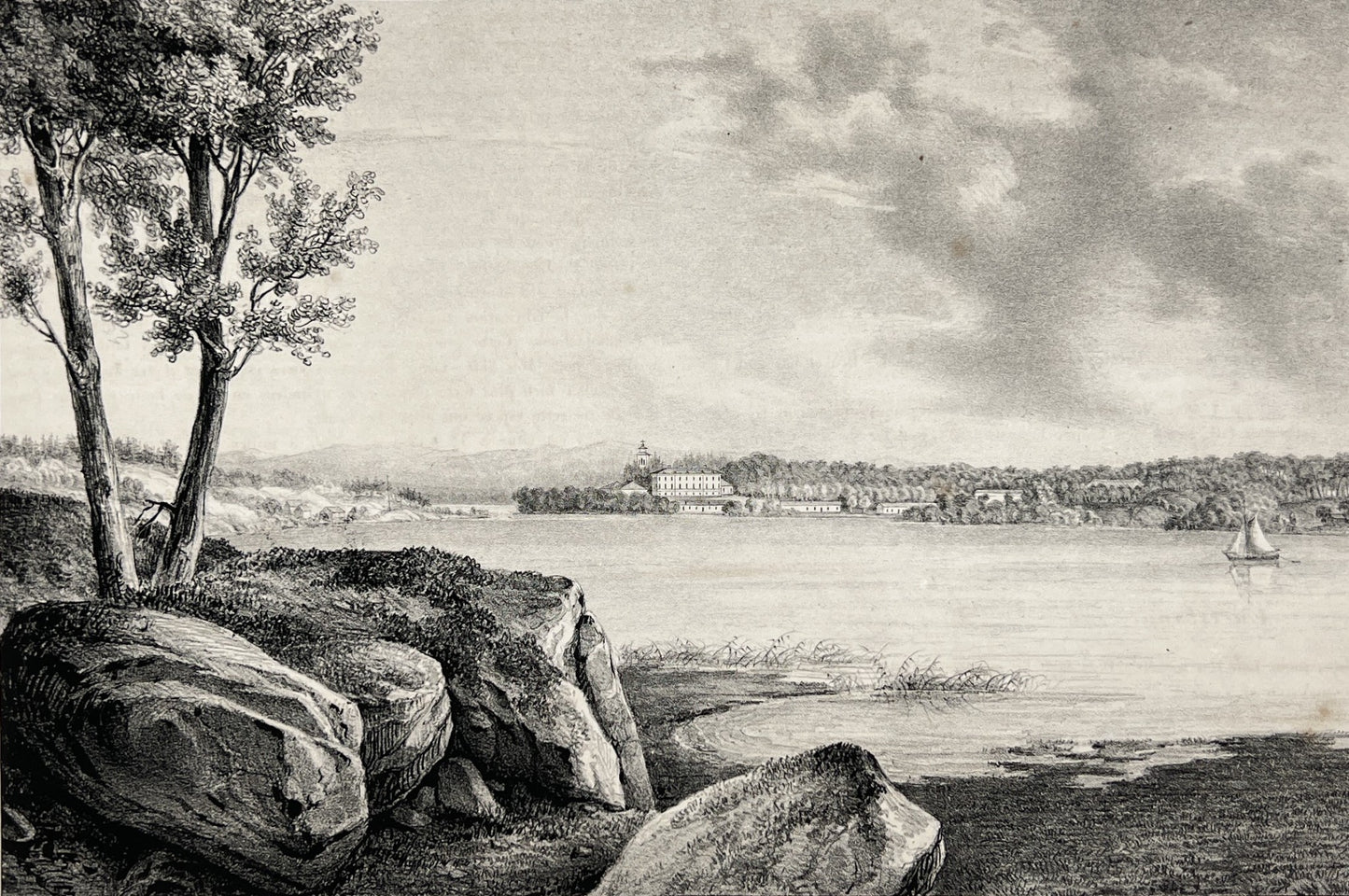 Antique Aquatint - View of Stjernsunds Castle - Narke - Landscape of Sweden
