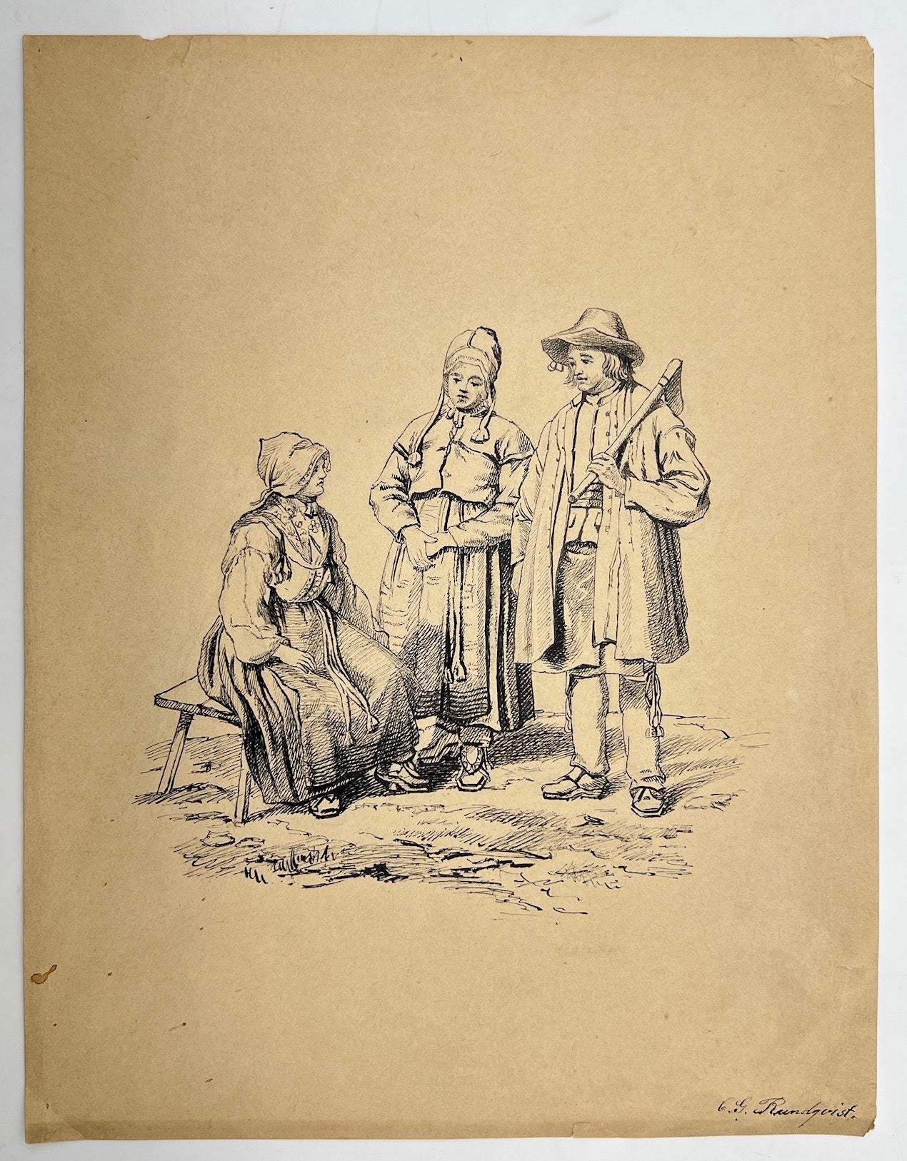 Antique Drawing - Works by Student Artists - Academic Drawing - Peasants, Sweden - Dahlströms Fine Art