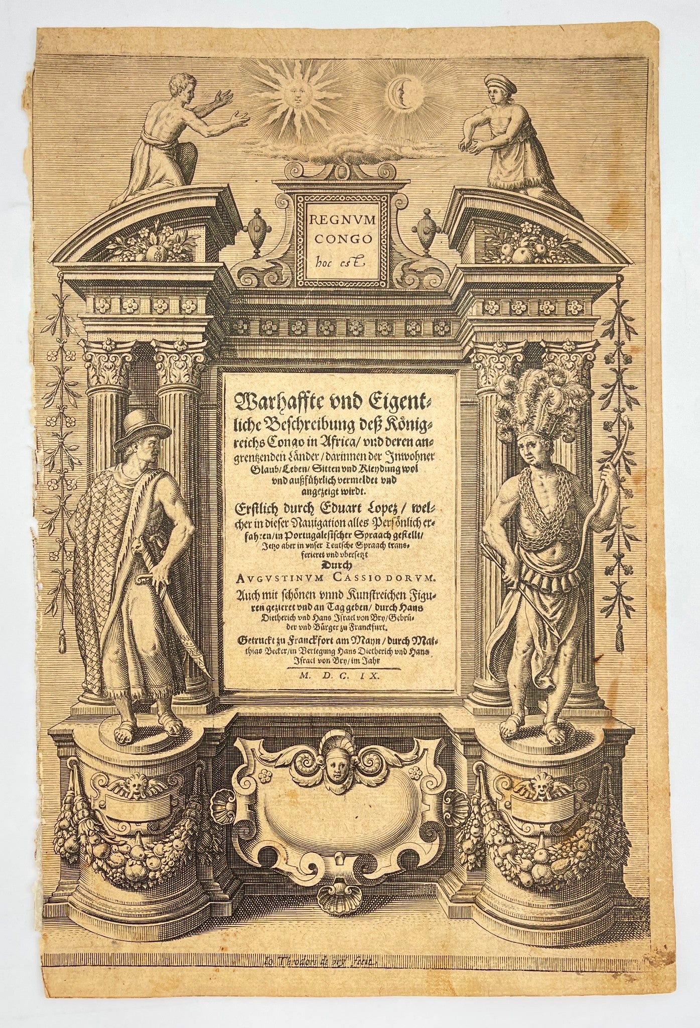Antique Print - Theodor de Bry - Title Page of Duarte Lopez's Testimony - Dahlströms Fine Art