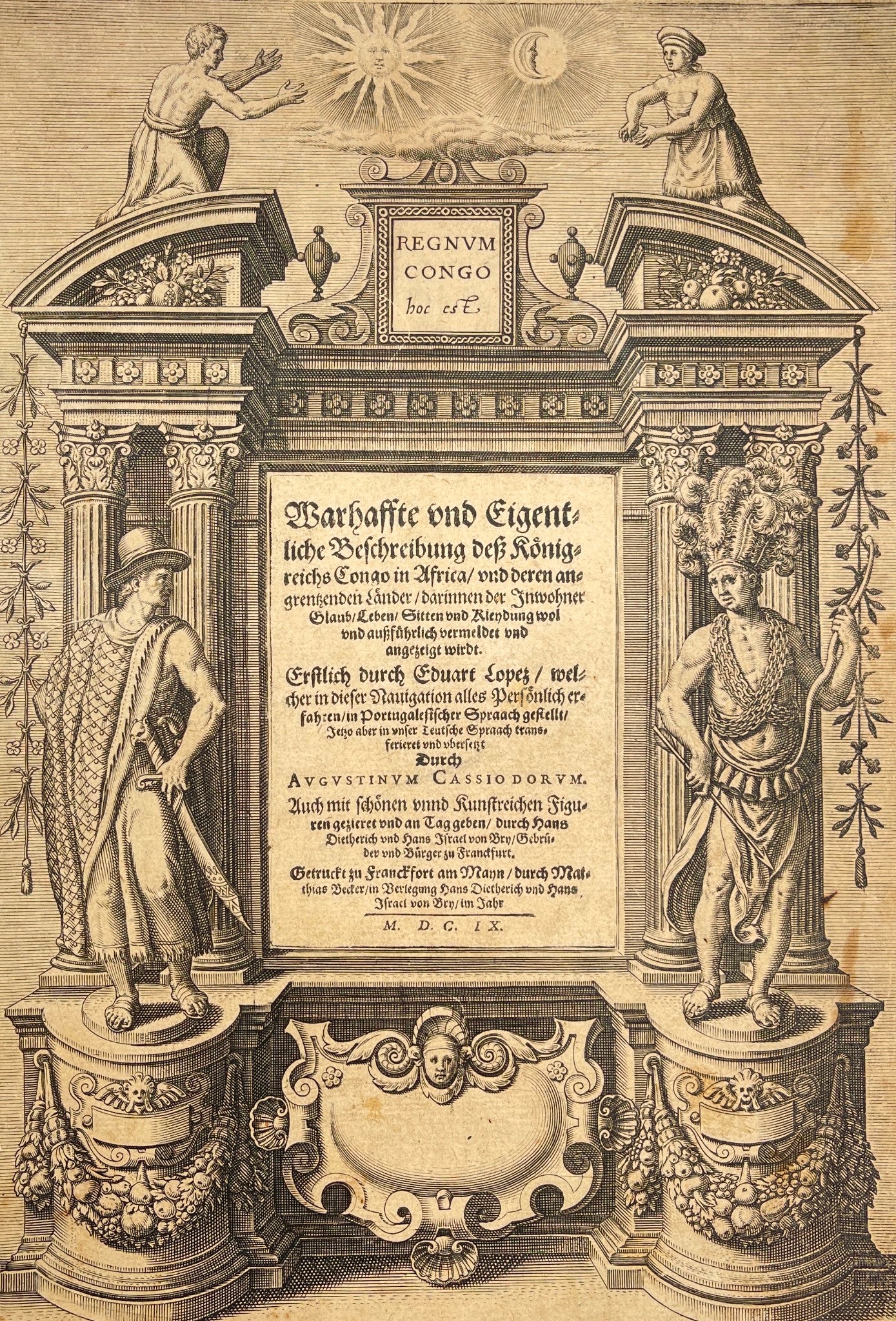 Antique Print - Theodor de Bry - Title Page of Duarte Lopez's Testimony - Dahlströms Fine Art