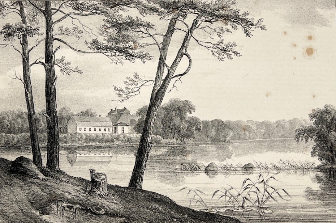 Antique Aquatint - Scandinavia - View of Skogaholm Manor - Stockholm - Sweden