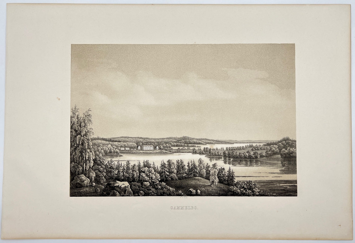 Antique Aquatint - View of Gammelbo - Lindesberg Municipality - Orebro - Sweden