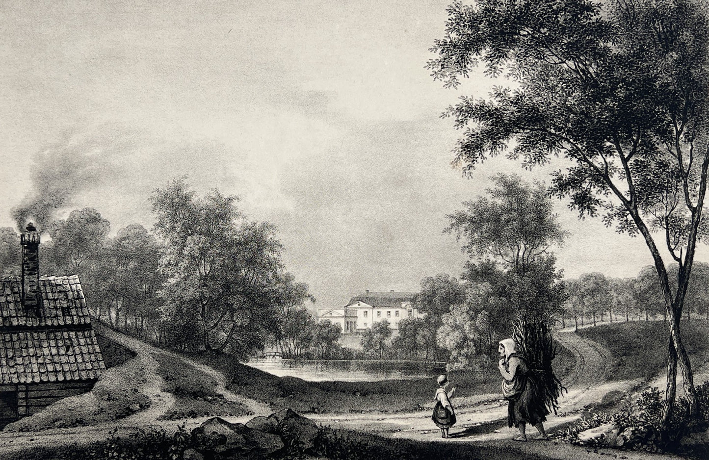 Antique Aquatint - View of Nykvarn - Stockholm County - Landscape of Sweden