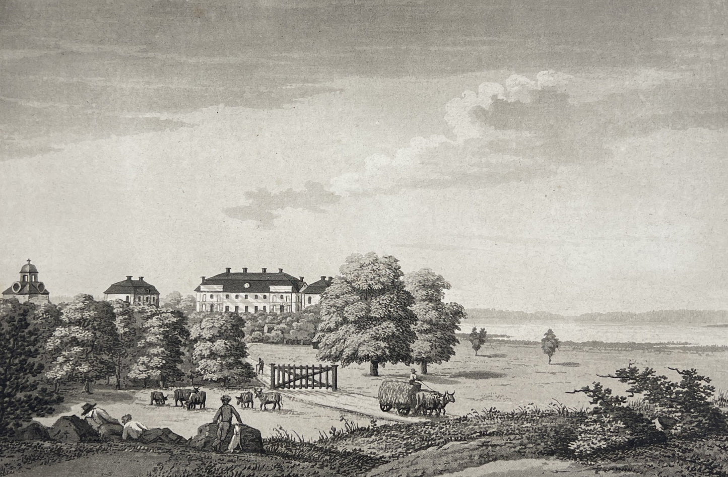 Antique Aquatint - View of Akero Manor - Södermanland - Scandinavia - Sweden