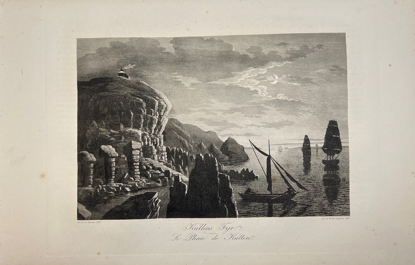 Antique Print - View of the Kullen Lighthouse - The Sound - Scania - Sweden