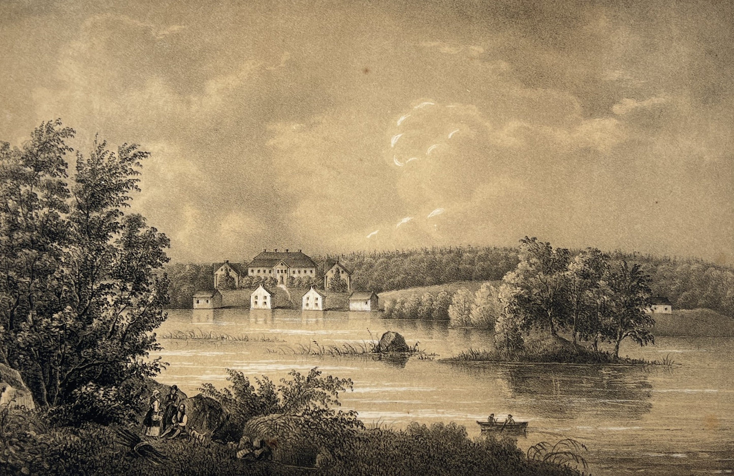 Antique Aquatint - View of Lagmanso Manor - Sodermanland - Scandinavia - Sweden