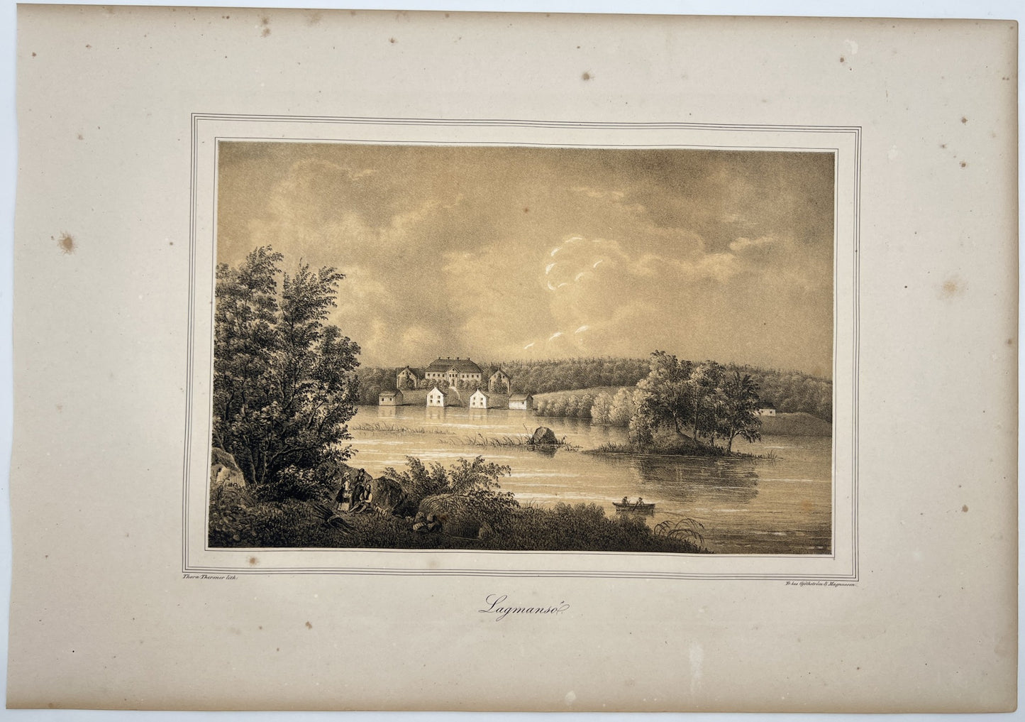 Antique Aquatint - View of Lagmanso Manor - Sodermanland - Scandinavia - Sweden