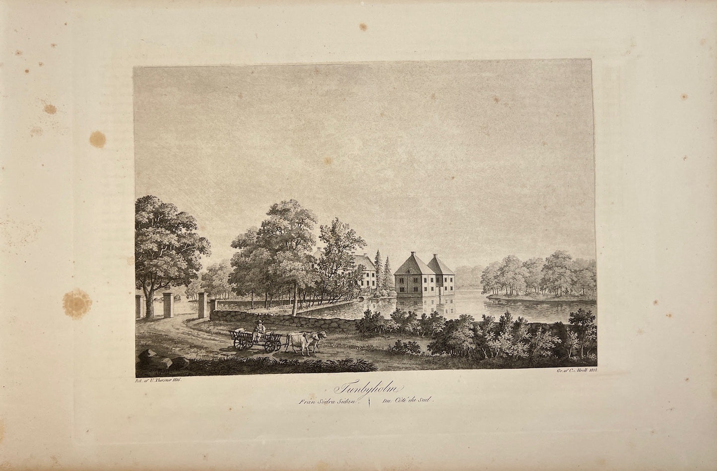 Antique Print - View of the Tunbyholm Castle - Tomelilla Municipality - Scania
