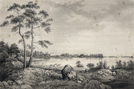 Antique Aquatint - View with Sundbyholm Castle - Eskilstuna - Sormland - Sweden