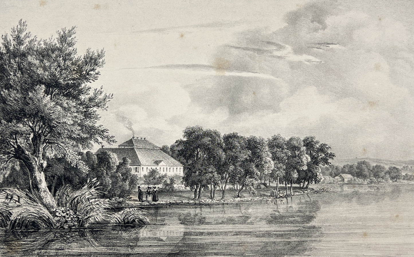 Antique Aquatint - A View with Gimmersta Manor - Katrineholm - Sormland - Sweden
