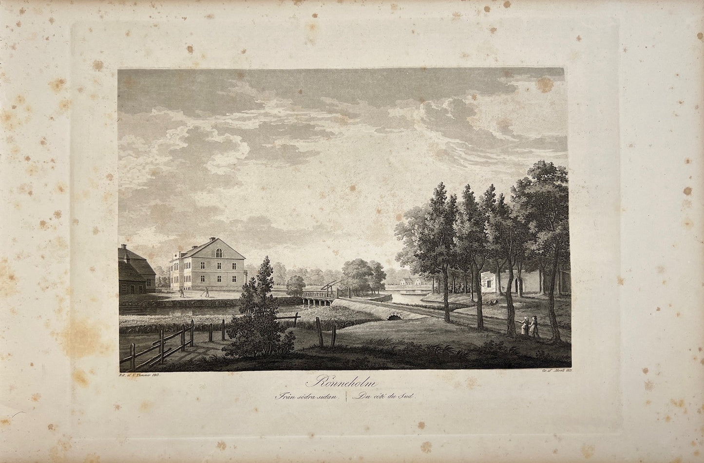 Antique Print - View of Rönneholm - River - Eslöv Municipality - Scania - Sweden