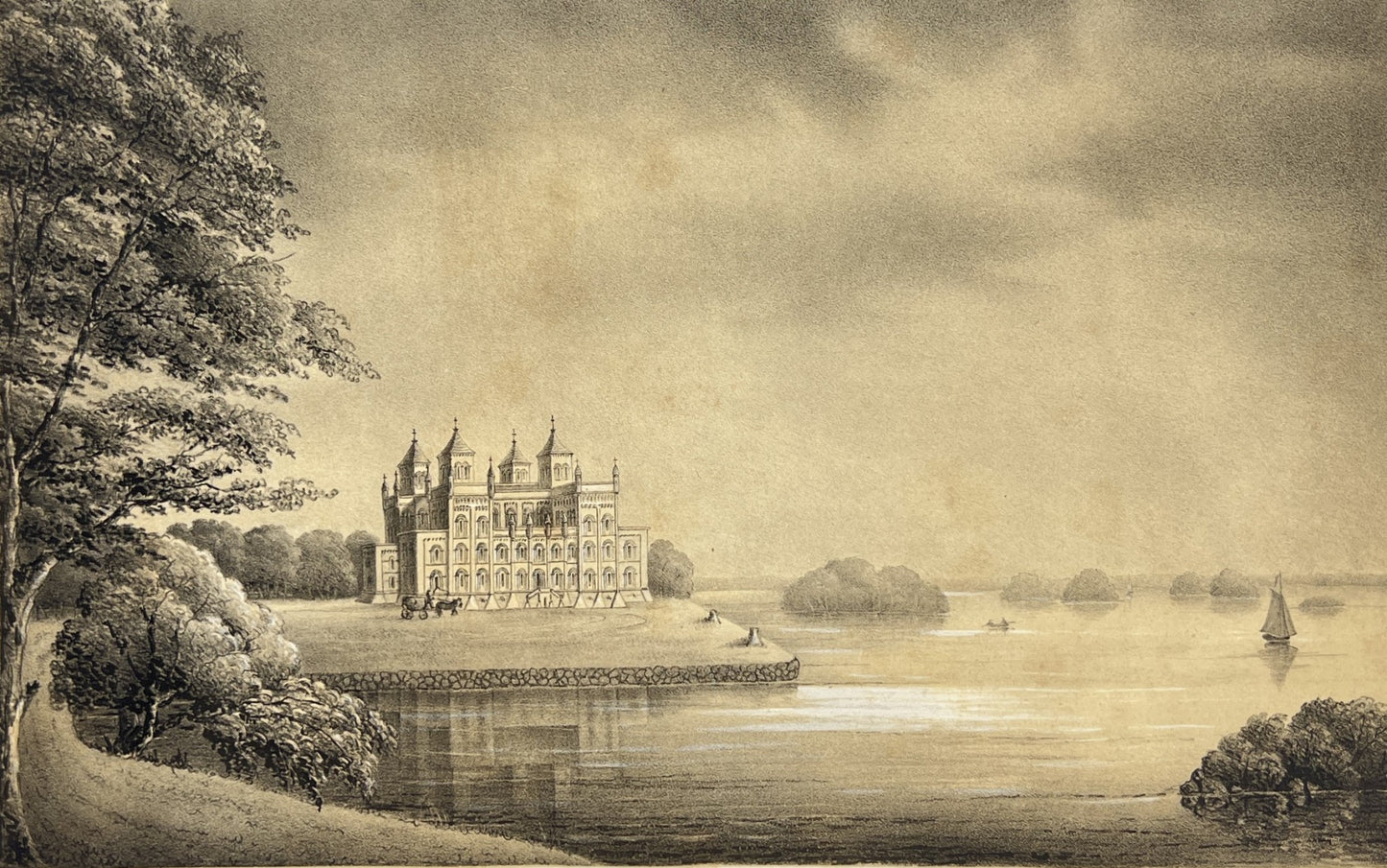 Antique Aquatint - View of Stora Sundby Castle - Eskilstuna - Sormland - Sweden