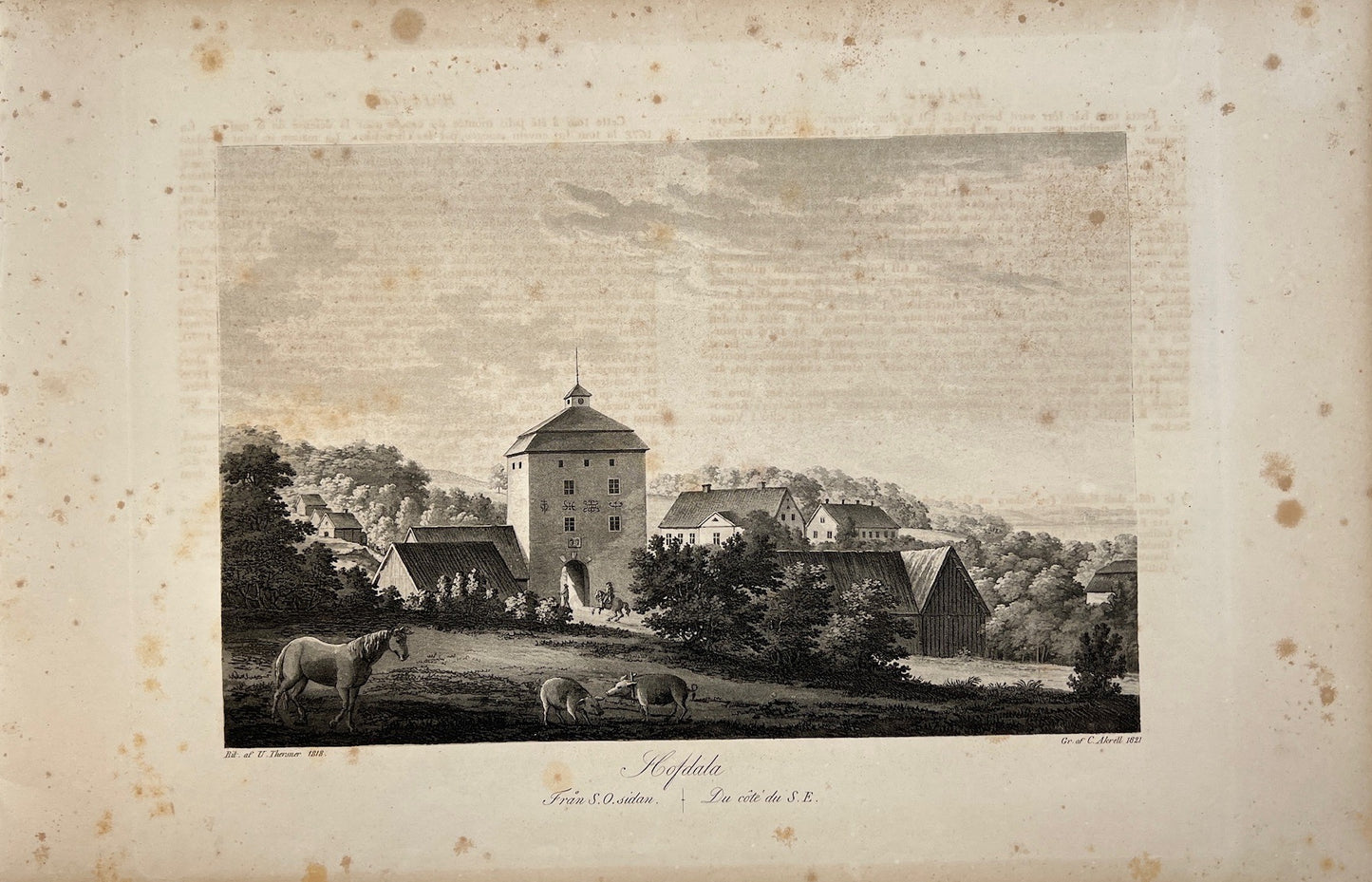 Antique Print - View of Hovdala Castle - Hassleholm Municipality - Skania - 1828