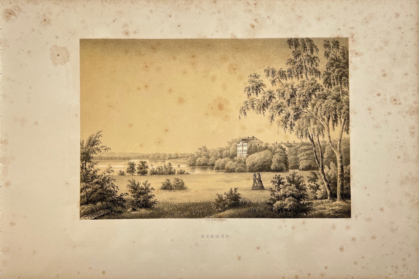 Antique Print - View of Borrud Estate - Mariestad - Vastergotland - Sweden