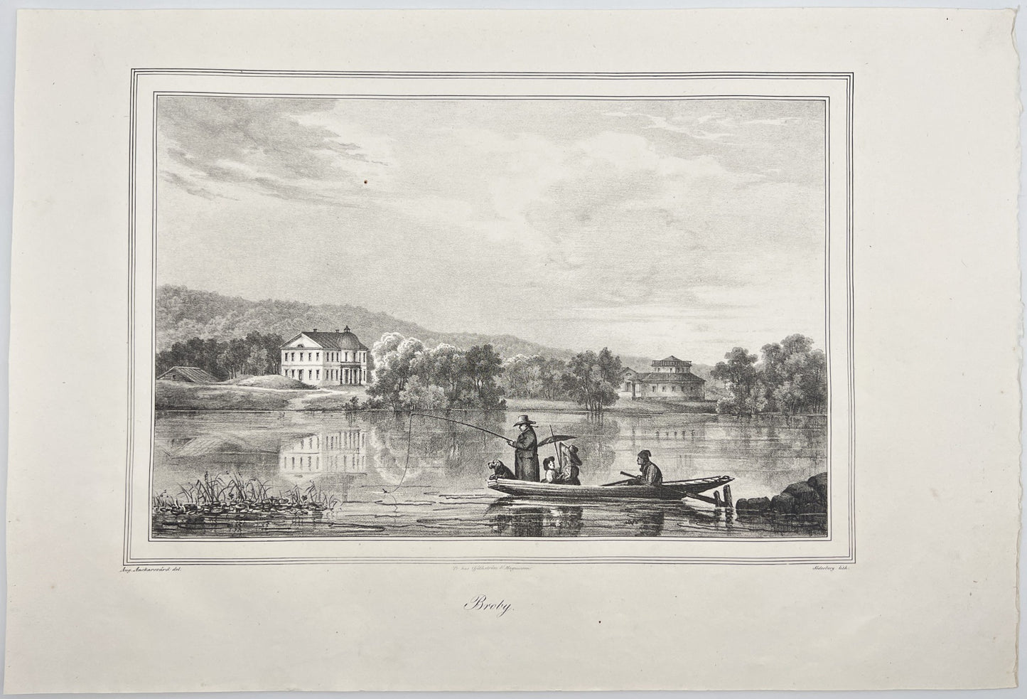 Antique Aquatint - View with Broby Farm - Ostra Goinge - Scania County - Sweden