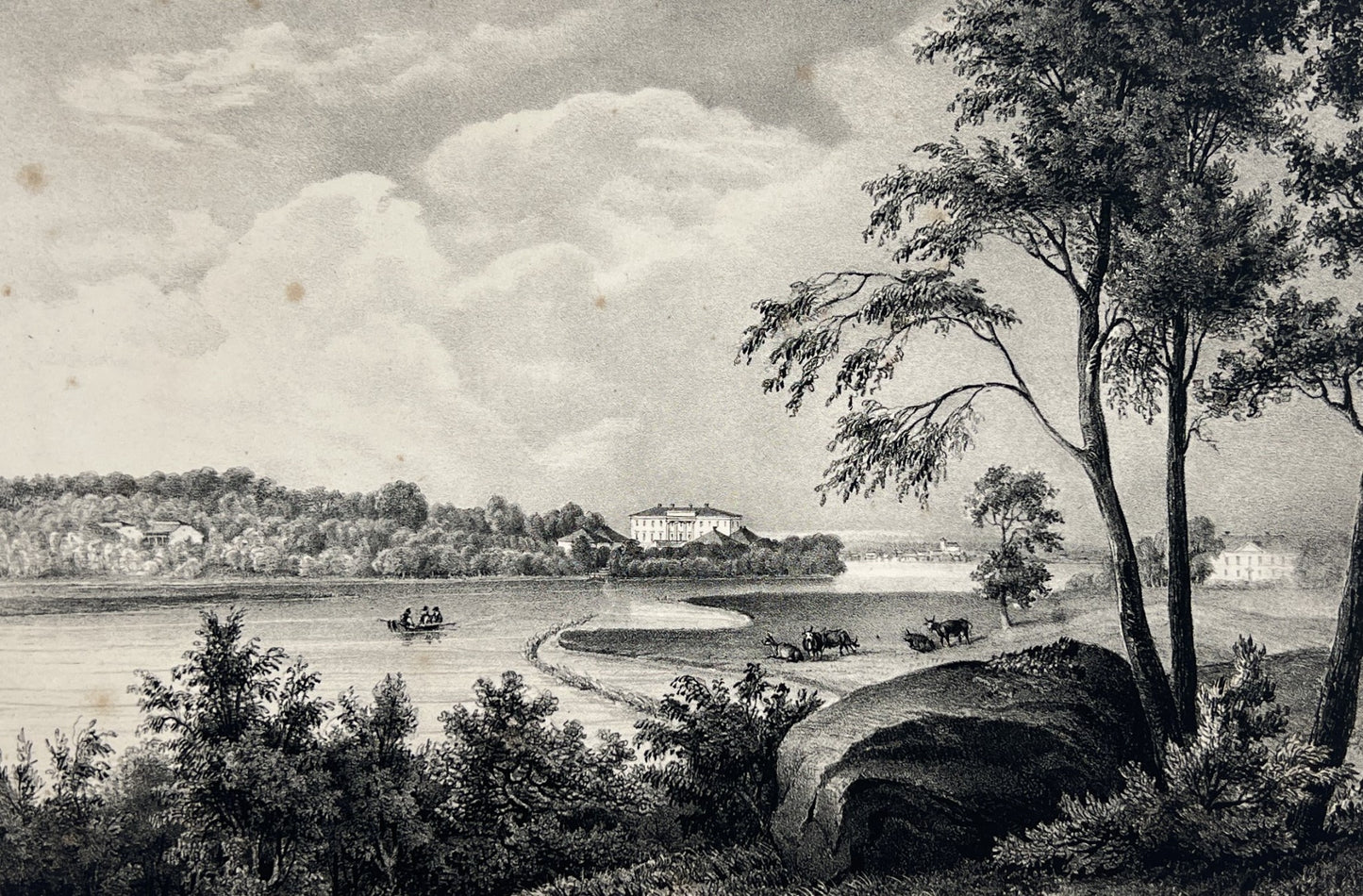 Antique Aquatint - View with the Stjernsund Castle - Askersund - Narke - Sweden
