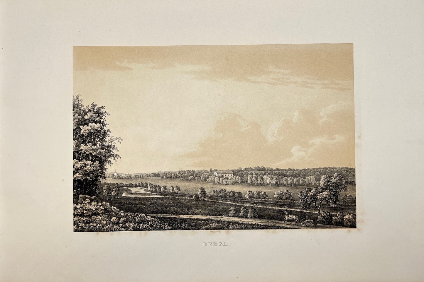 Antique Print - View of Berga - Hogsby Municipal - Kalmar County - Sweden - 1828