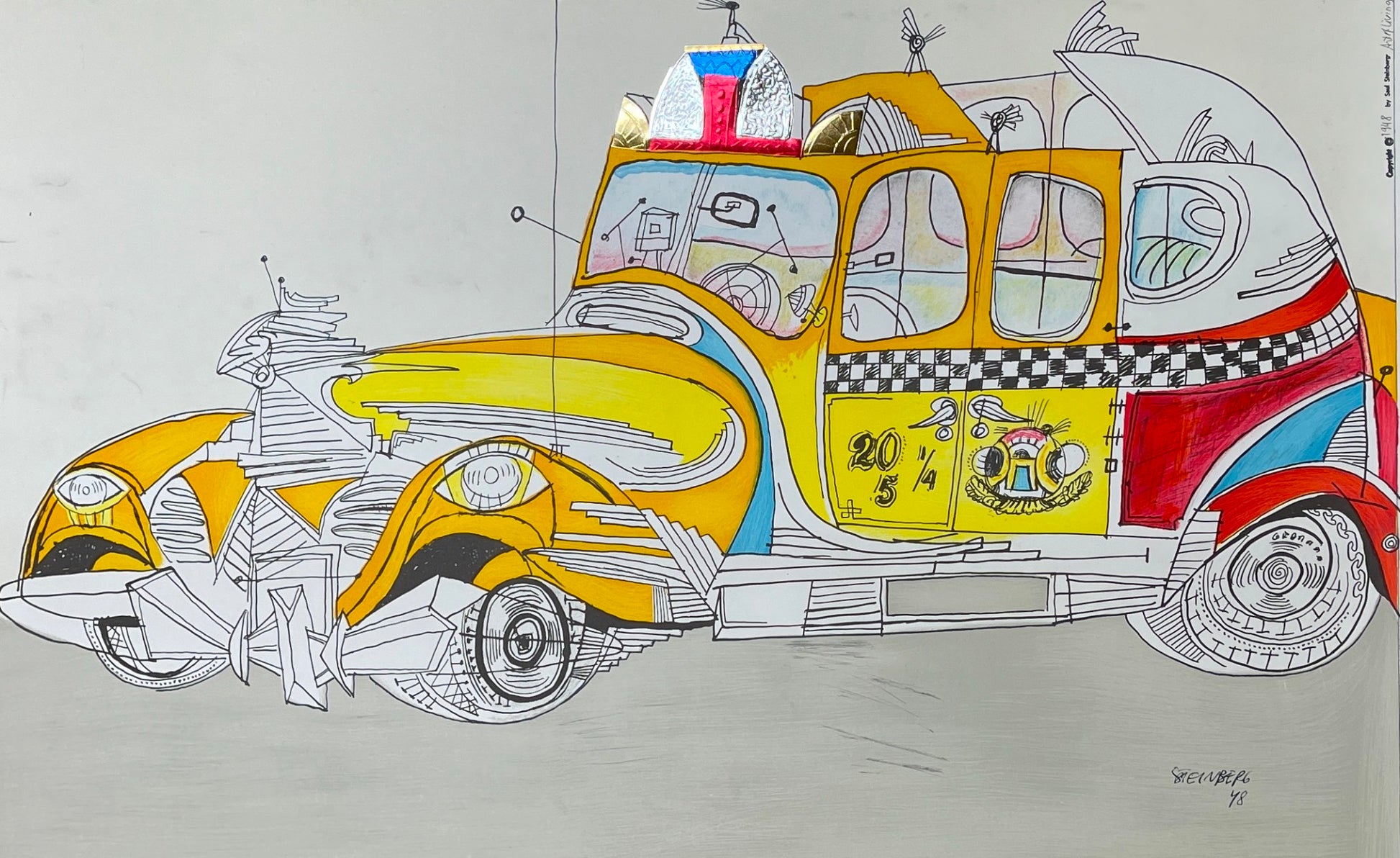 Exhibition Poster - Saul Steinberg - Taxi Drawing - Galerie Maeght Paris 1977 - Dahlströms Fine Art