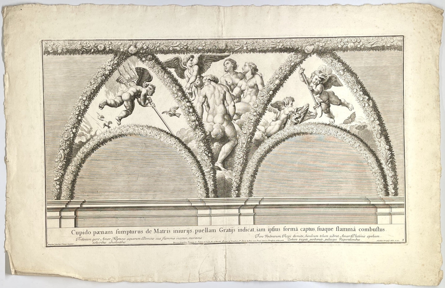 Antique Engraving - Cupid Punished - Mythology - Nicolas Dorigny after Raphael