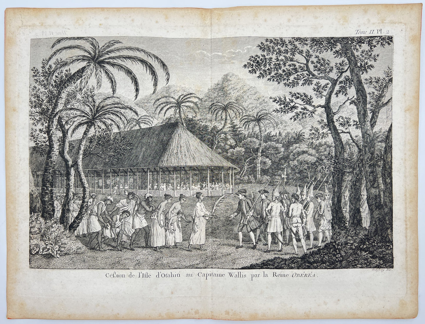 Antique Engraving - James Cook - History of Tahiti - Queen Purea - Matavia Bay