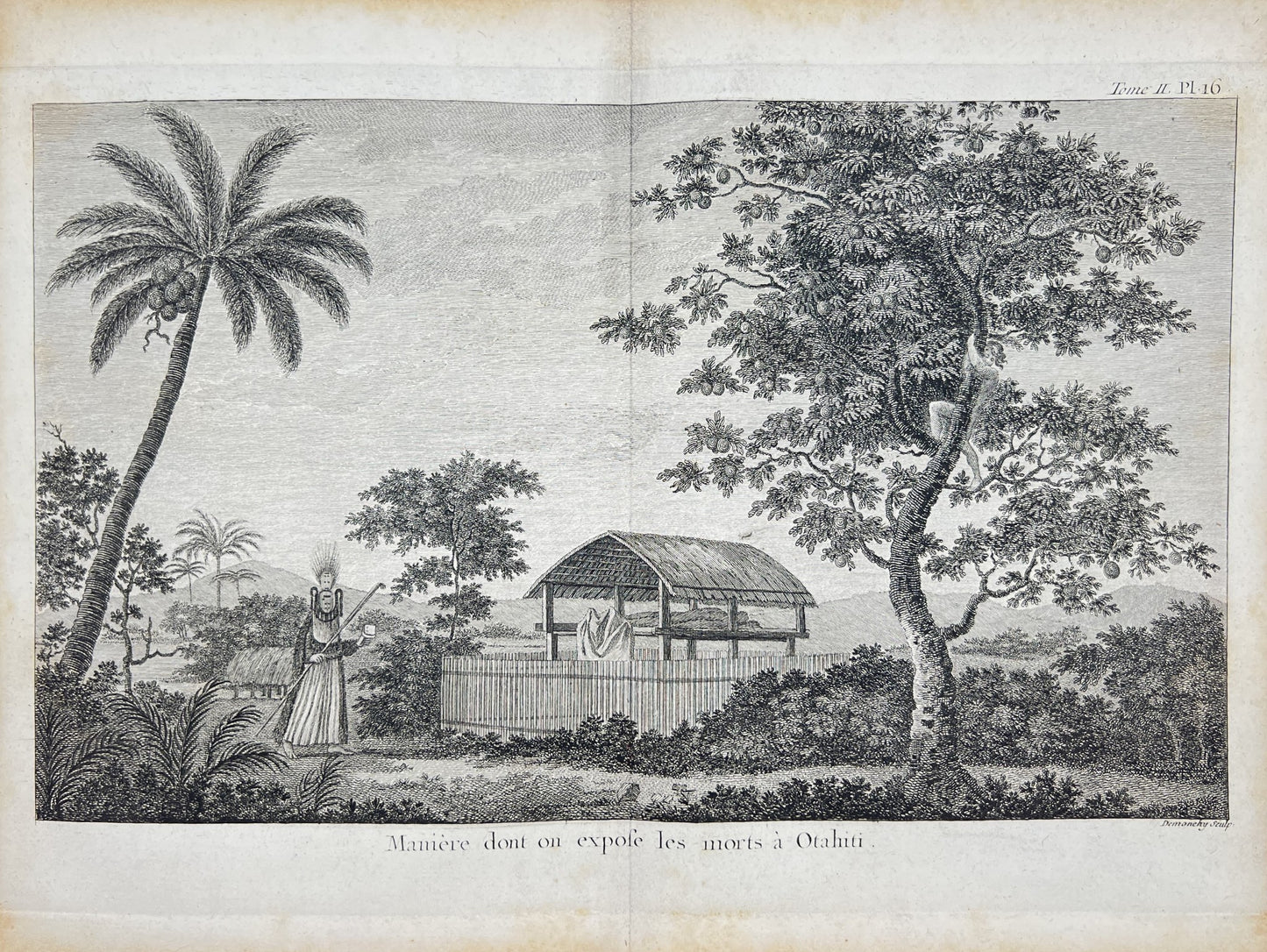 Antique Engraving - Manao Tupapau - Tahitians - Polynesian Culture - James Cook