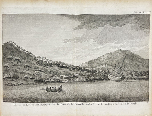 Antique Engraving - Endeavour River View - New Holland - Australia - James Cook