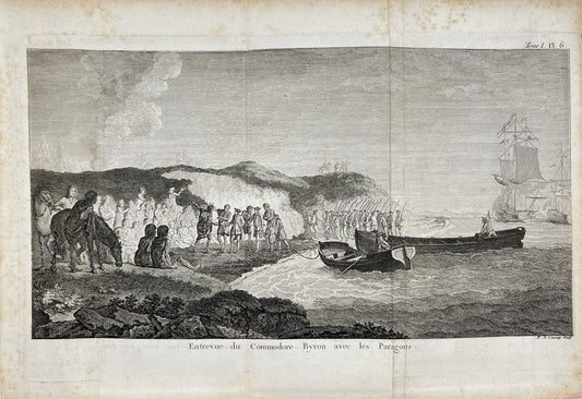 Antique Engraving - View of Strait of Magellan - Captain John Byron - James Cook