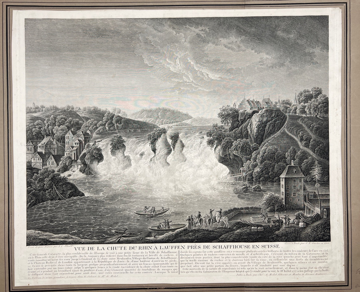 Antique Print - View of the village of Lauffen - Rhine Falls - Switzerland, 1783