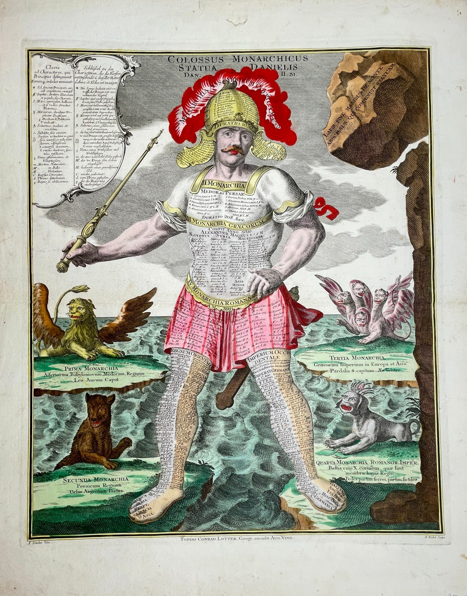 Antique Map Print - Colossus Monarchic. Statua Danielis SEUTTER Matthaus 1707 - Dahlströms Fine Art