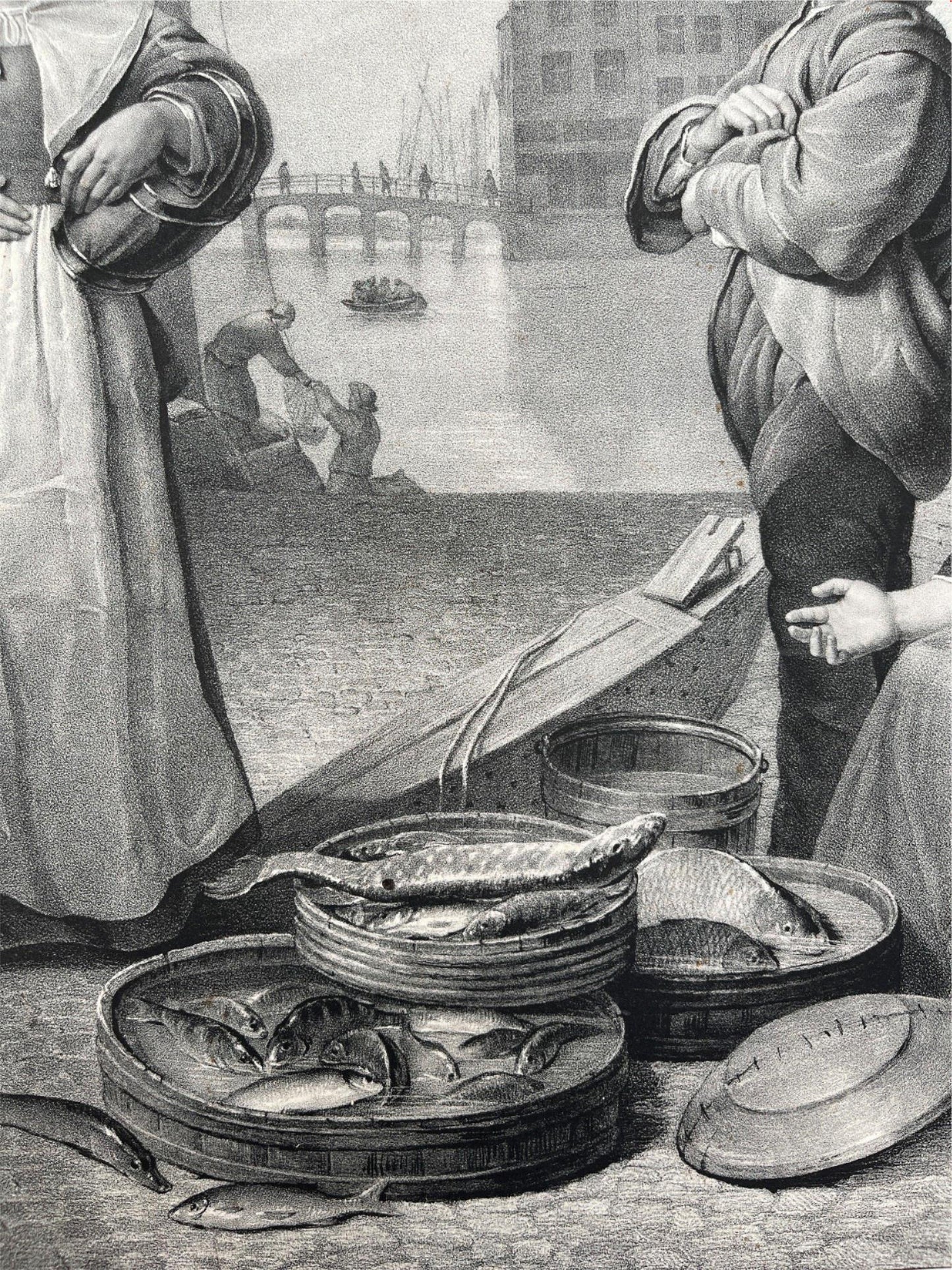 Antique Print - "Fishermen sell fish" - Franz Hanfstaengl - Dresden, Germany - Dahlströms Fine Art