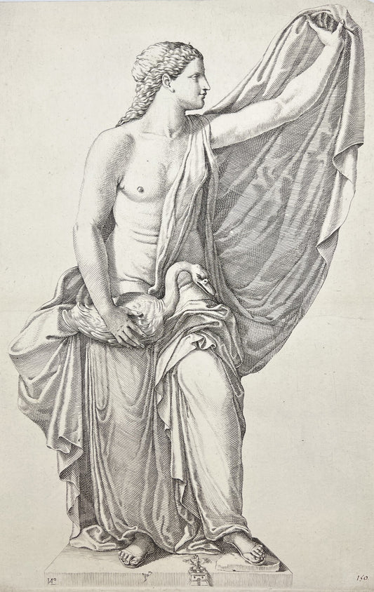 Old Engraving - Leda and the Swan - 17th Century - Sculpture - Greek Mythology