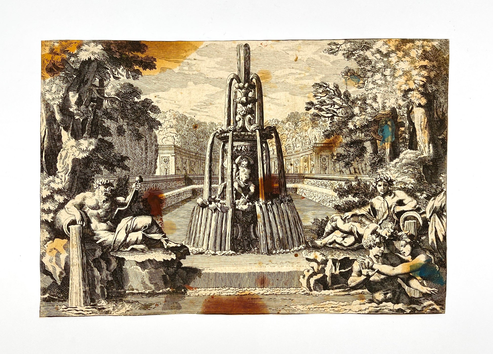 Antique Print Fountain and mythological icons scene17 th Century Jean Lepautre - Dahlströms Fine Art