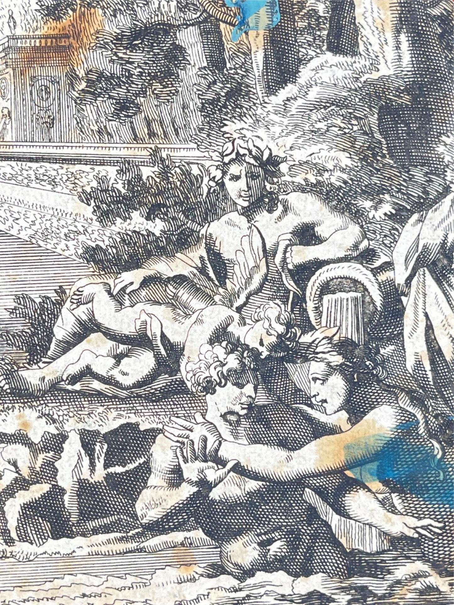 Antique Print Fountain and mythological icons scene17 th Century Jean Lepautre - Dahlströms Fine Art