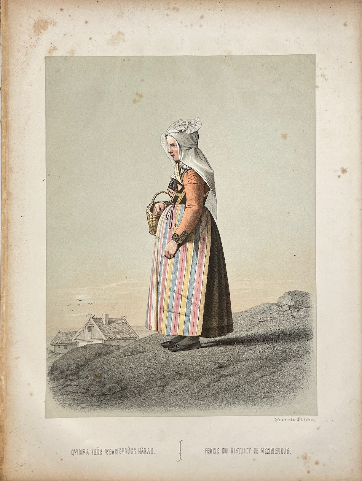 Antique Costume Print - Scanian Folk Costumes - Woman from Härad - Sweden - 1872 - Dahlströms Fine Art