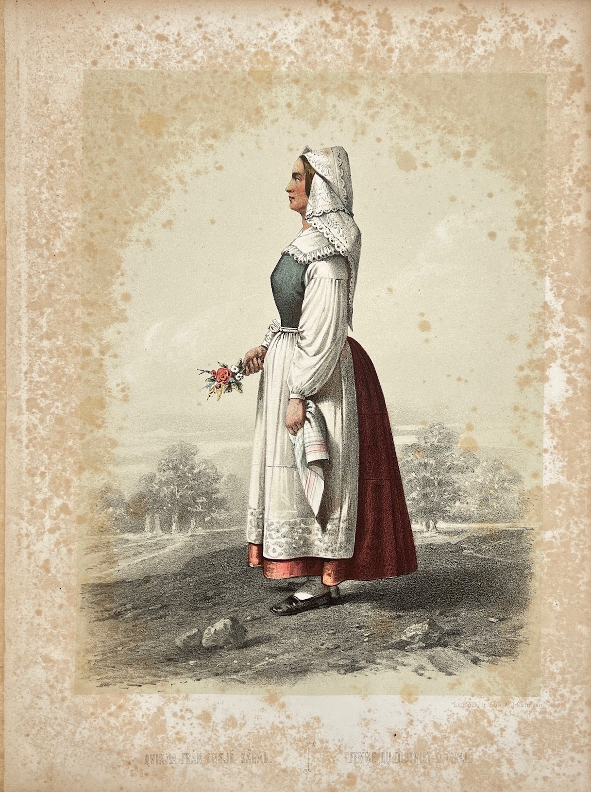 Antique Costume Print - Scanian Folk Costumes - Woman from Onsjo - Sweden - 1872 - Dahlströms Fine Art