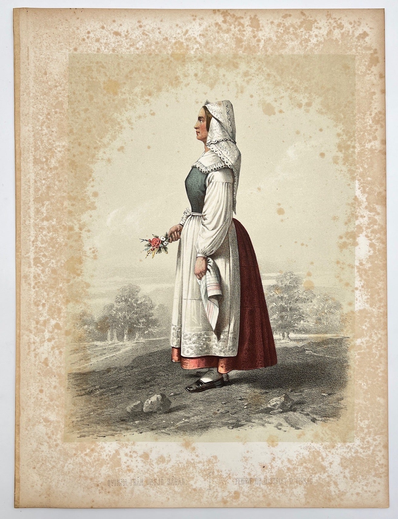 Antique Costume Print - Scanian Folk Costumes - Woman from Onsjo - Sweden - 1872 - Dahlströms Fine Art