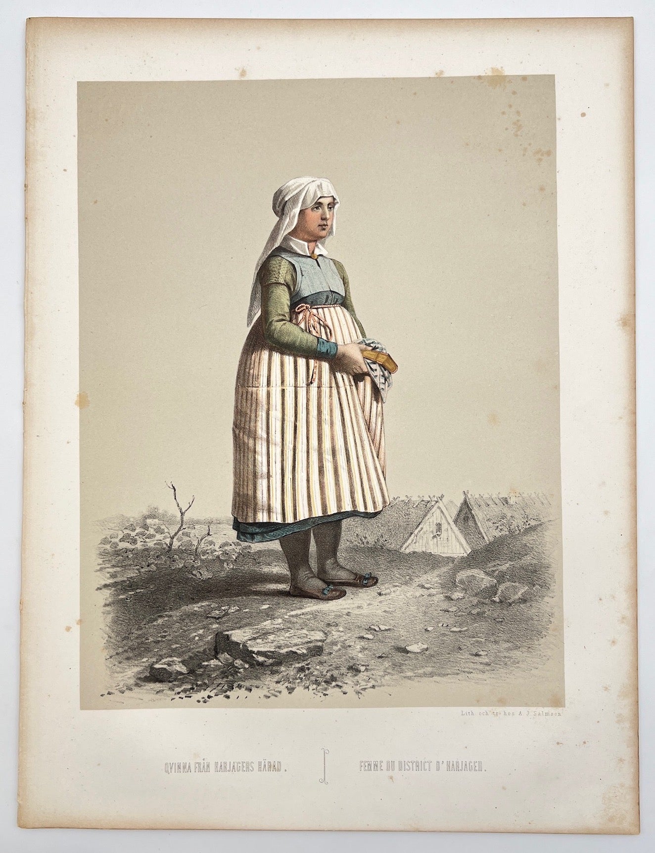 Antique Costume Print - Scanian Folk Costumes - Womam from Harjagers - Sweden - Dahlströms Fine Art