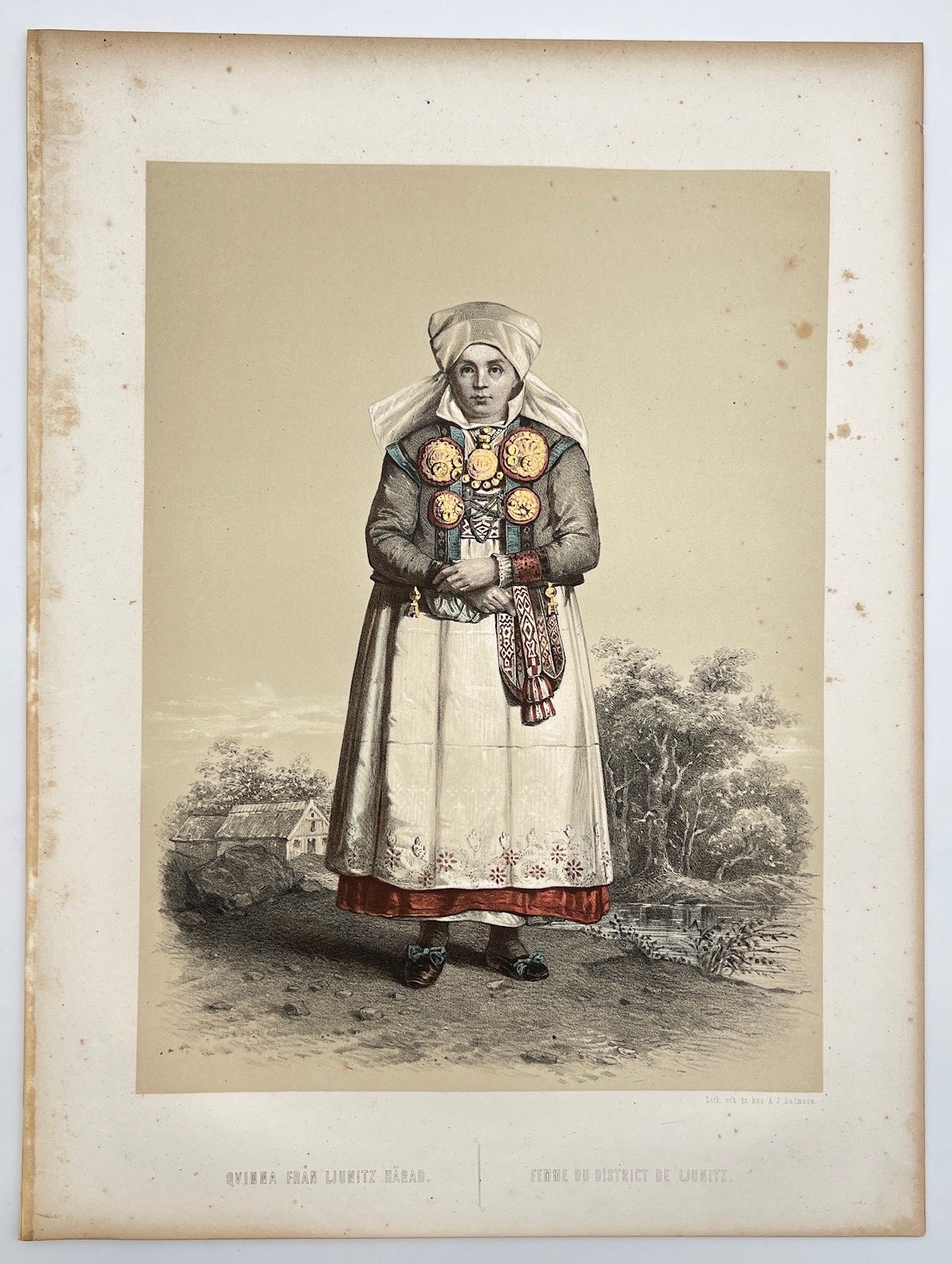 Antique Costume Print - Scanian Folk Costumes - Womam from Ljunitz - Sweden 1872 - Dahlströms Fine Art