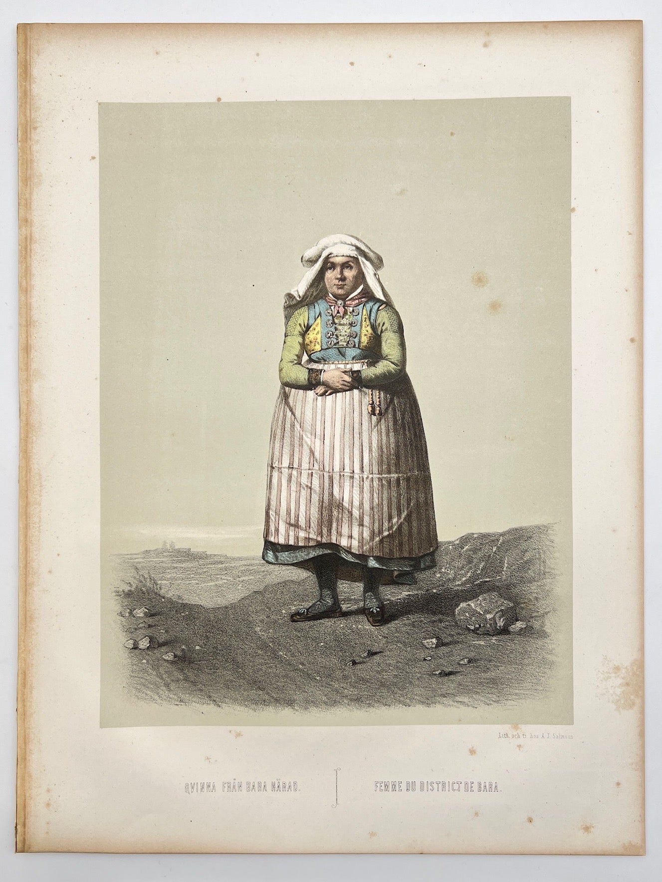 Antique Costume Print - Scanian Folk Costumes - Woman from Bara - Sweden - 1872 - Dahlströms Fine Art