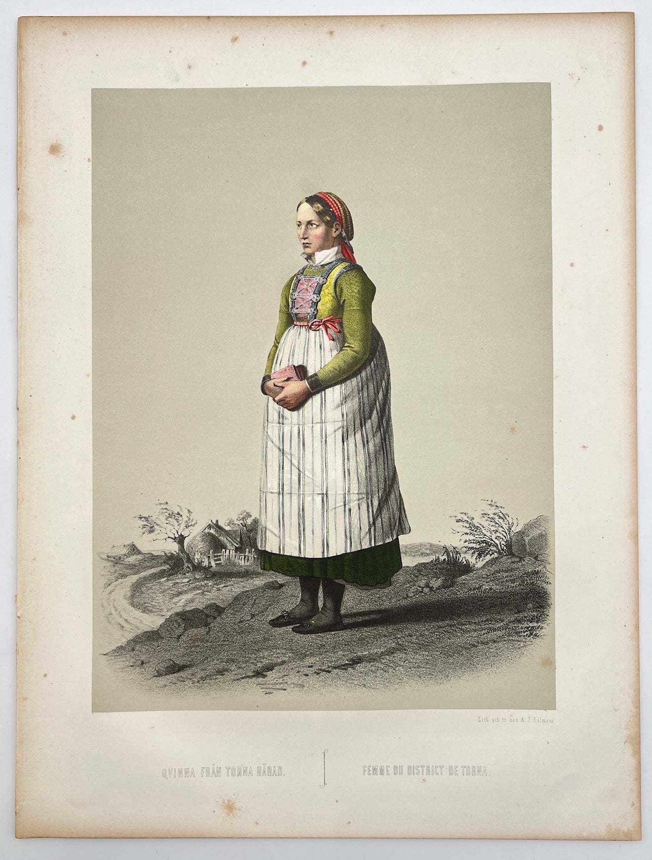 Antique Costume Print - Scanian Folk Costumes - Woman from Torna Distric - 1872 - Dahlströms Fine Art