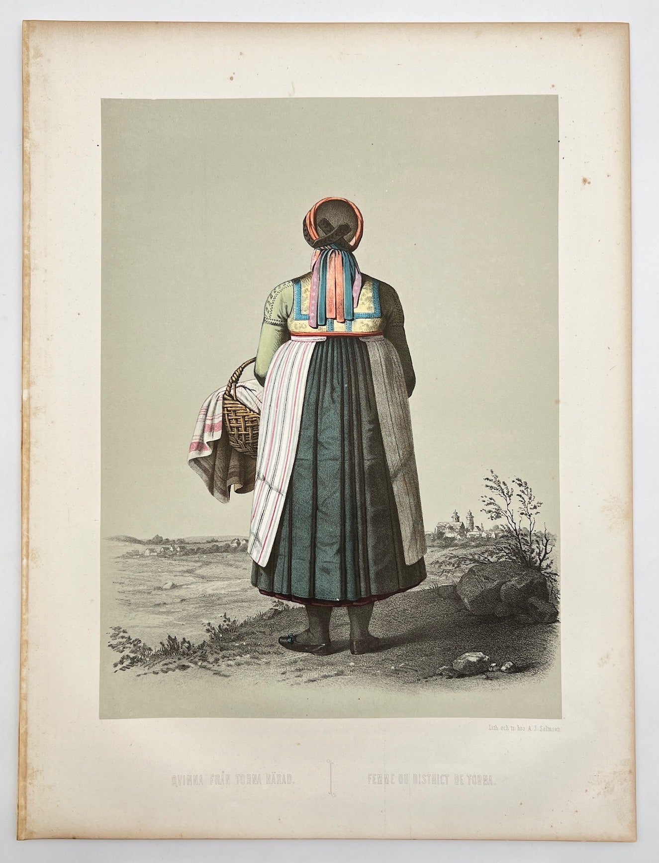 Antique Costume Print - Scanian Folk Costumes - Woman from Torna - Sweden - 1872 - Dahlströms Fine Art