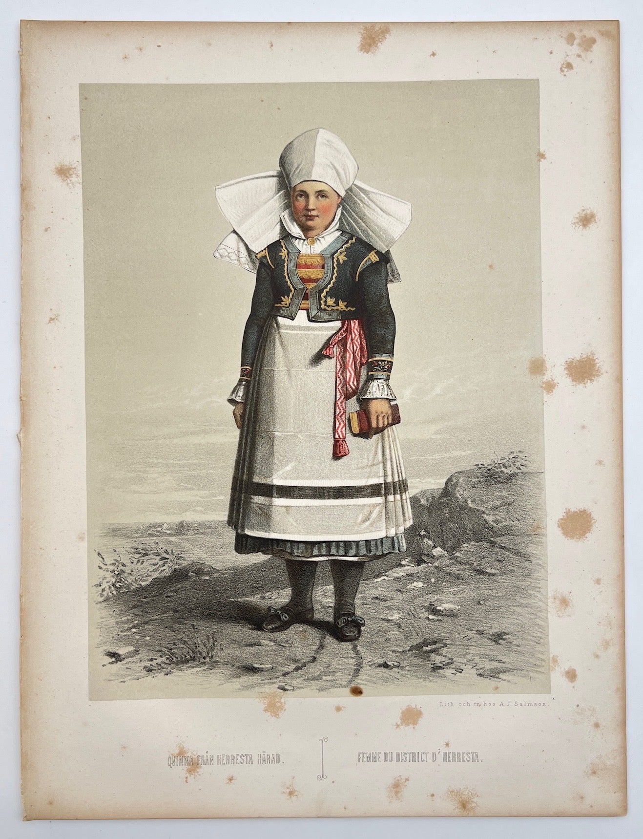 Antique Costume Print - Scanian Folk Costumes - Woman from Herrestads - Sweden - Dahlströms Fine Art