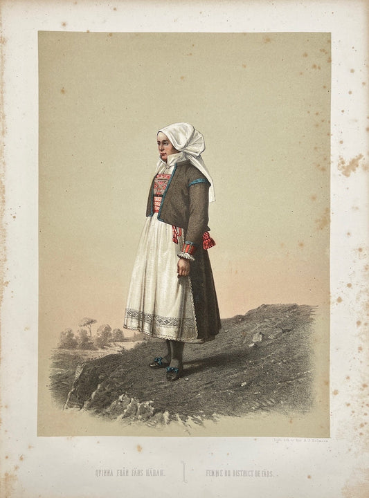 Antique Costume Print - Scanian Folk Costumes - Woman from Fars - Sweden - 1872 - Dahlströms Fine Art