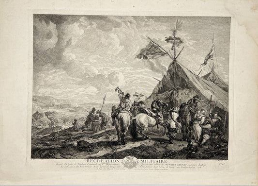 Original Print - War Horse - Recreation Militaire - Resting Soldiers at Tents